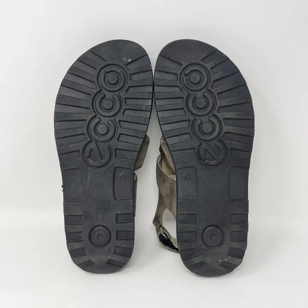 Ecco Cozmo Fisherman Sandal Mens 41/7-7.5‎ Brown Nubuck Cork Footbed Closed Toe